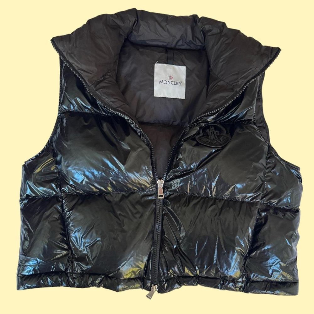 Moncler black shiny puffer vest